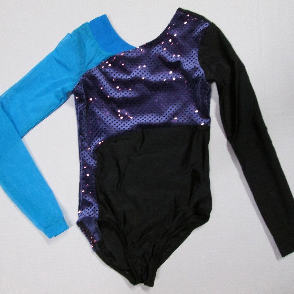 New Leotard 2 Sizes XS + SA Adult Long Sleeve Gymnastics Mesh Blue Purple Small